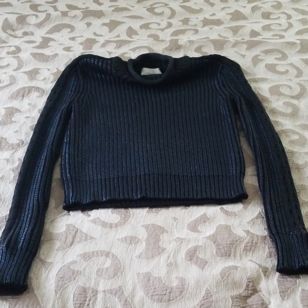 3.1 Phillip Lim Blue Metallic Coated Knit Sweater